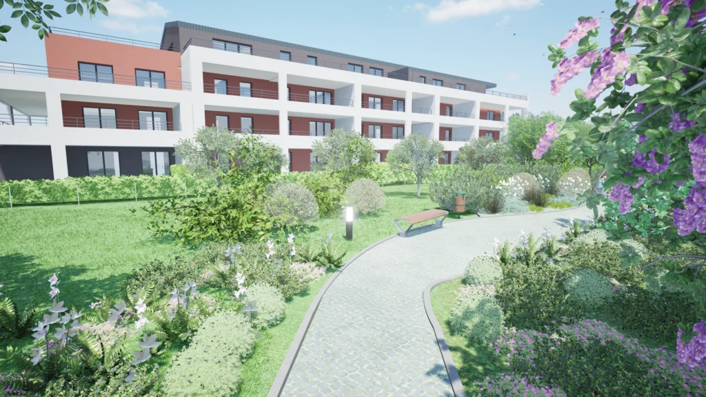 Jardin privatif avec parc paysager avec appartement neuf