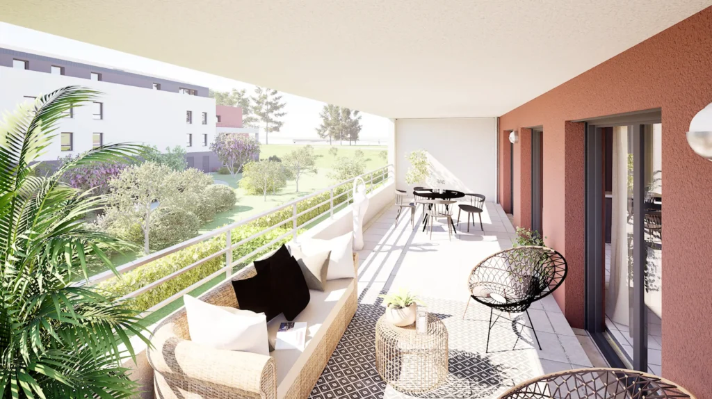 Terrasse plein pied et couverte dans les appartements neufs SPZ Immobilier